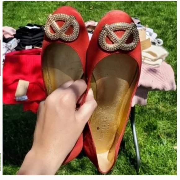 kate spade red telly pretzel flats shoes size 7.5 great condition - Picture 2 of 5